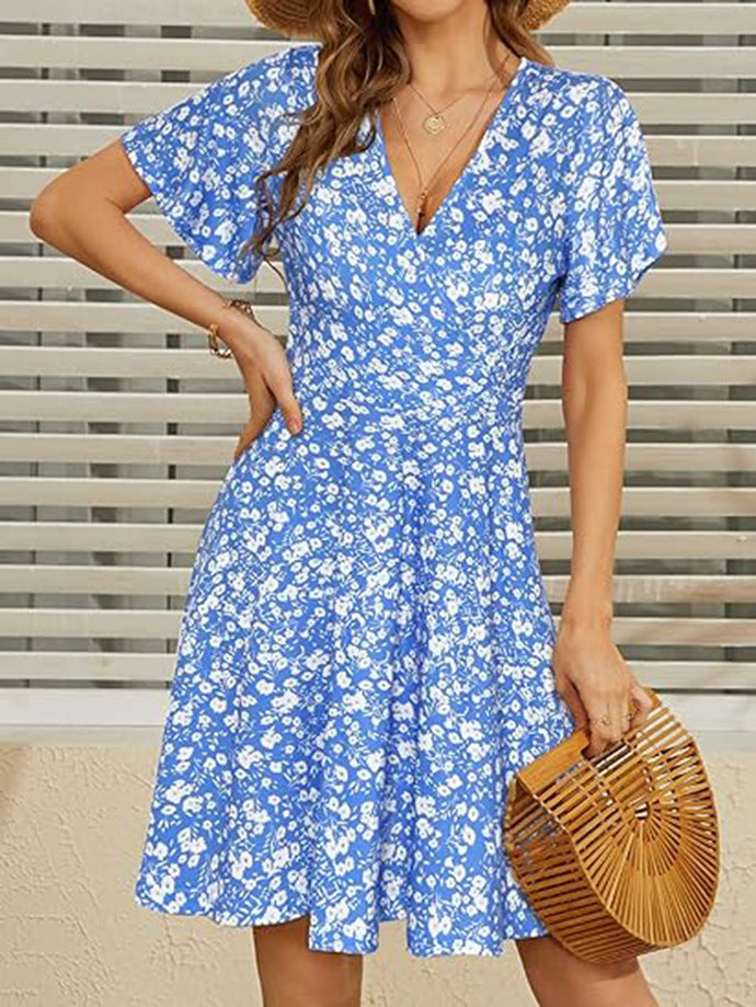 Dame Elegant Blomsterprint A-Linje Kjole Stilla