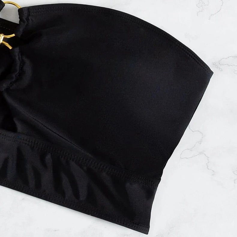 Dame Bandeau-bikini-toph med dekorativ ringdetalje Skovae