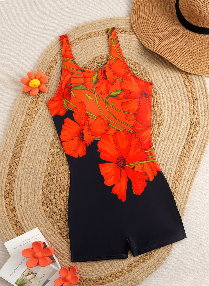 Damer sporty one-piece badedragt med trendy grafikdesign Skovae