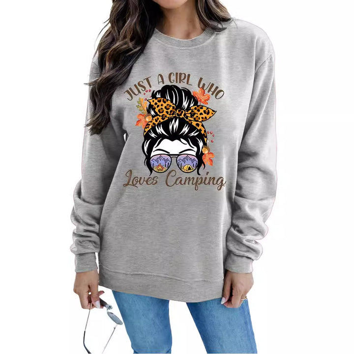 Kvinders sweatshirt med kunstnerisk campingmotiv Stilla