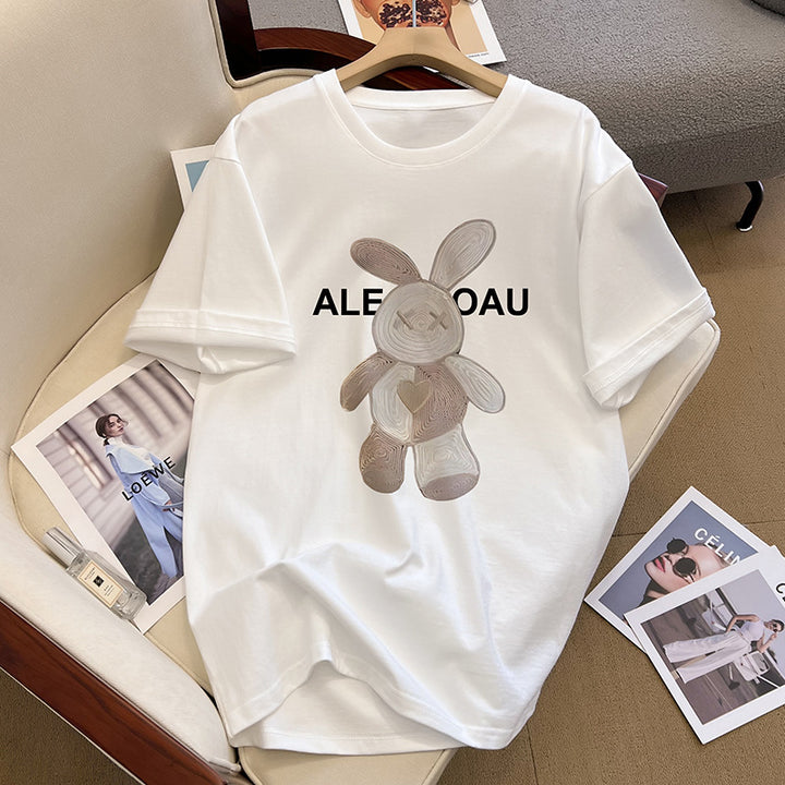 Dame T-shirt med kunstnerisk kaninmotiv og afslappet snit Stilla