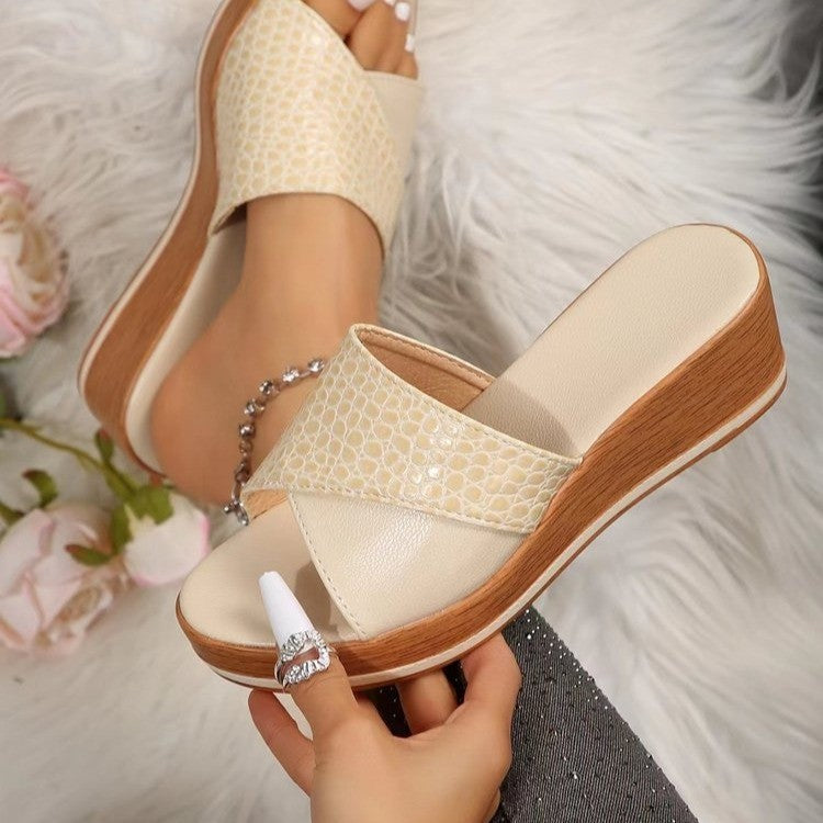 Dame Wedge-pantoletten med elegante korkdetaljer og skridsikker bund Stilla