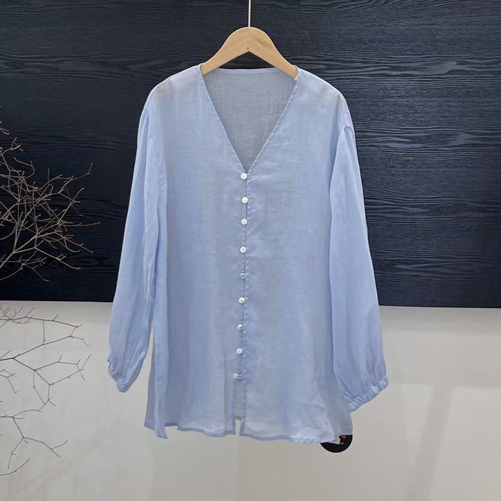 Femme Gennemsigtig Knap-Bluse med Puffærmer Stilla
