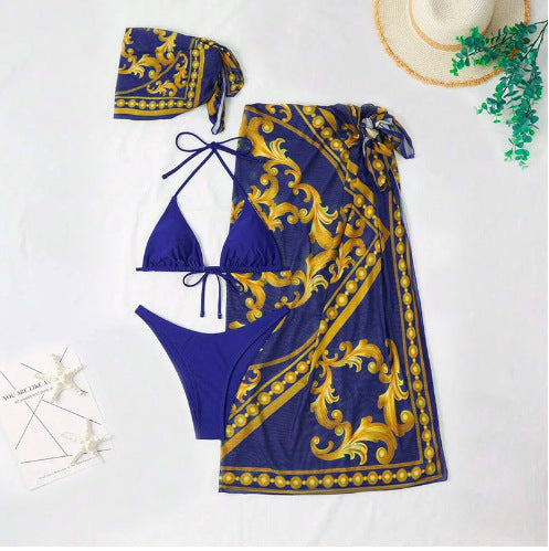 Dame elegant bikini-sæt med bøjet design og pareo Skovae