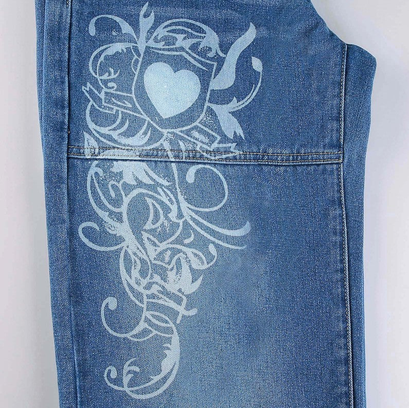 Dame Streetwear Jeans i afslappet bred pasform med trendy grafikdesign Stilla
