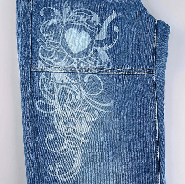 Dame Streetwear Jeans i afslappet bred pasform med trendy grafikdesign Stilla