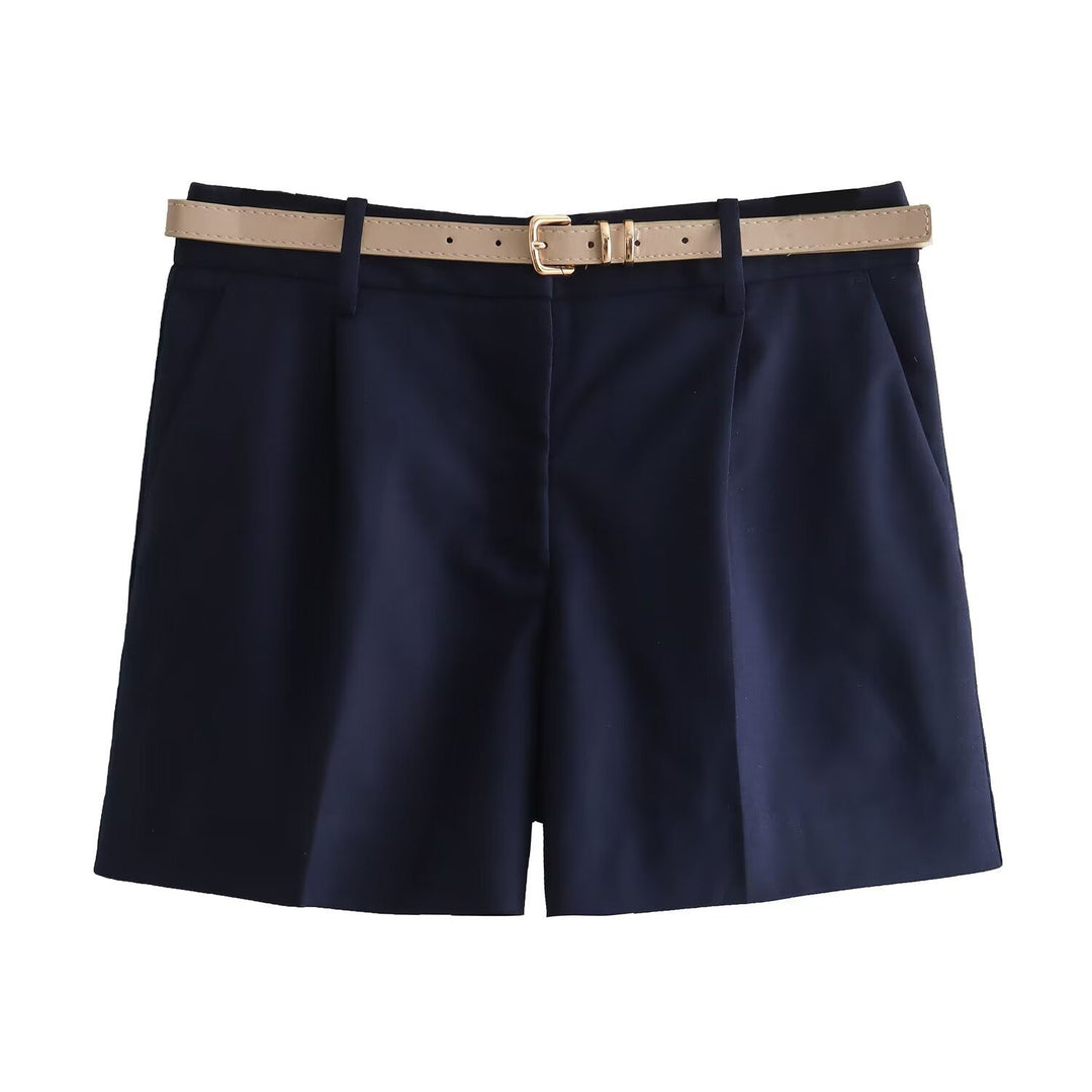 Femme Taljerede High-Waist Chino-Shorts med Bælte-Detail Stilla