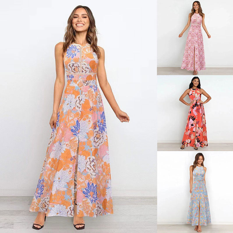 Dame Maxi-kjole med blomsterprint og elegant slidse Stilla