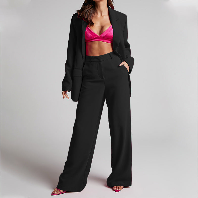 Dame Elegant To-delt Blazer-dragt med brede bukser Stilla