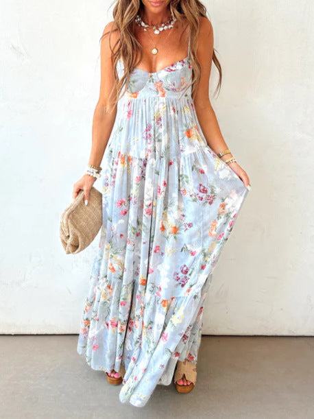 Dame Maxikjole med floral tryk og elegant snit Stilla