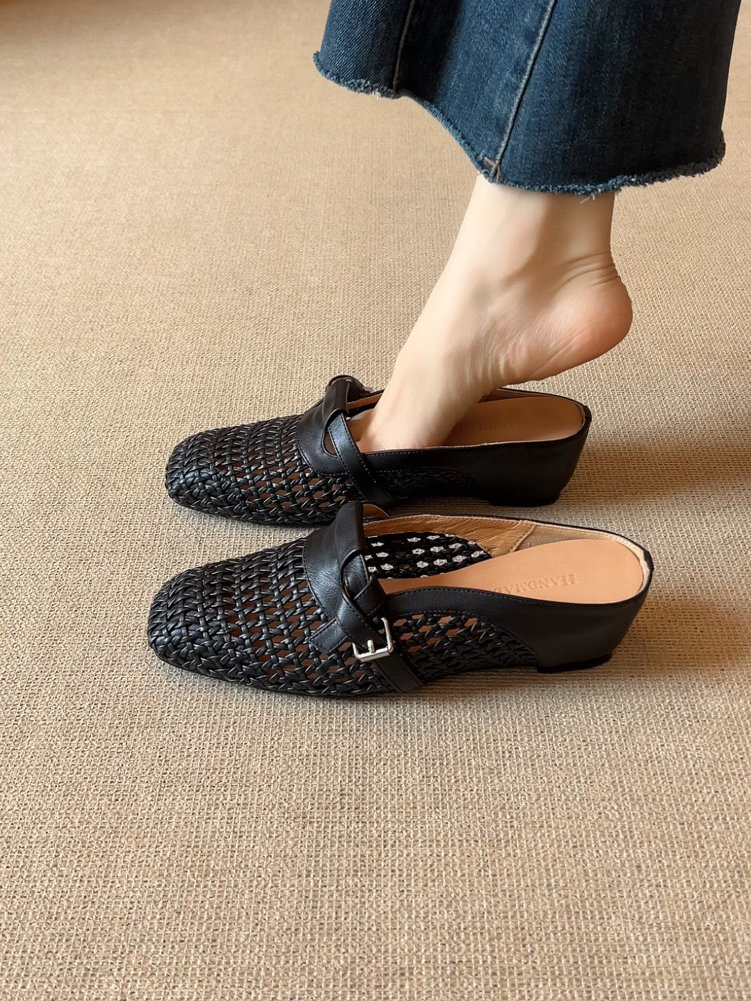 Dame Woven Læder Slip-On Mules Stilla