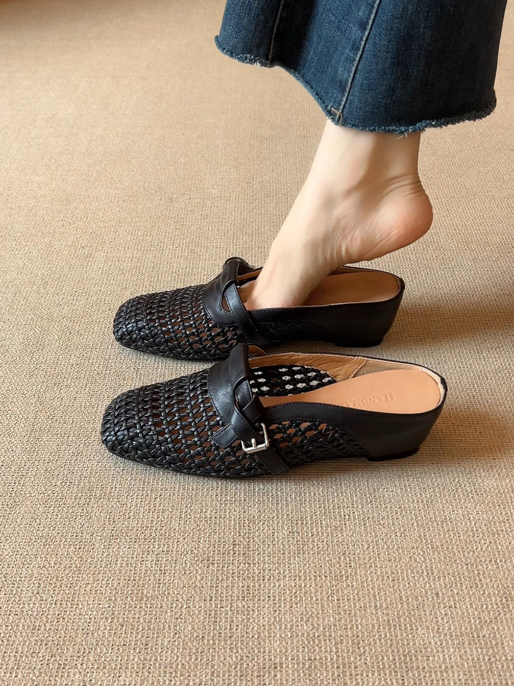Dame Woven Læder Slip-On Mules Stilla