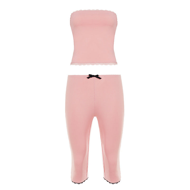 Dame pyjamasæt med bustier og capri bukser Skovae