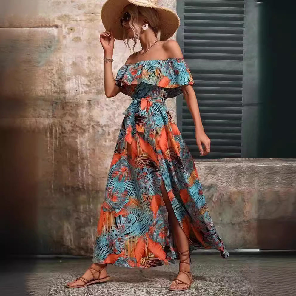 Kvinders maxi kjole med off-shoulder design og dyb slids Stilla
