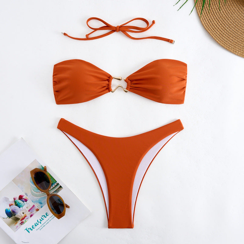 Dame Bandeau Bikini med elegant guld-detail Skovae