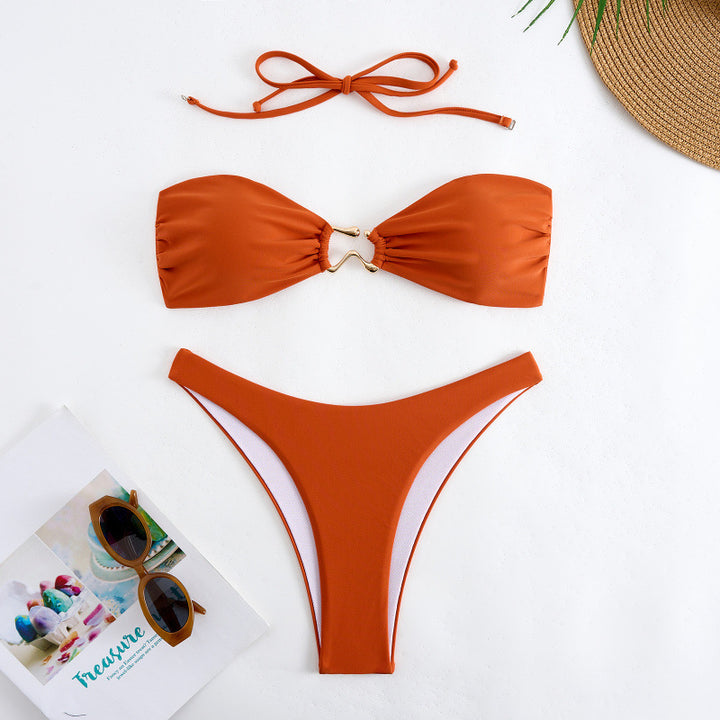 Dame Bandeau Bikini med elegant guld-detail Skovae