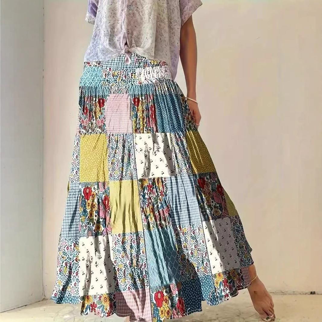 Dame Patchwork Maxiskørt med elastisk linning og flerfarvet design Stilla