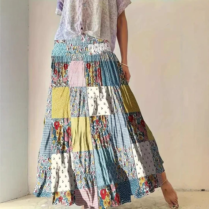 Dame Patchwork Maxiskørt med elastisk linning og flerfarvet design Stilla