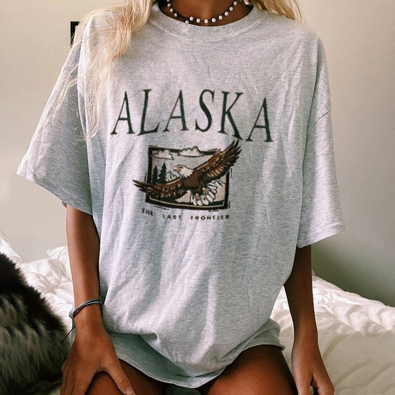 Dame oversized T-shirt med grafisk print og rund halsudskæring Stilla