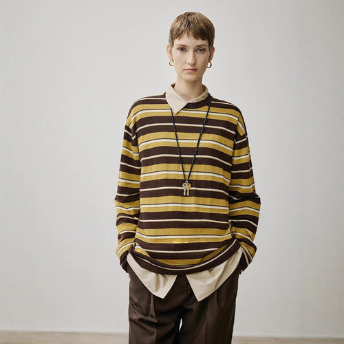 Kvinders oversized strikket sweater med nutidig stribet mønster Stilla