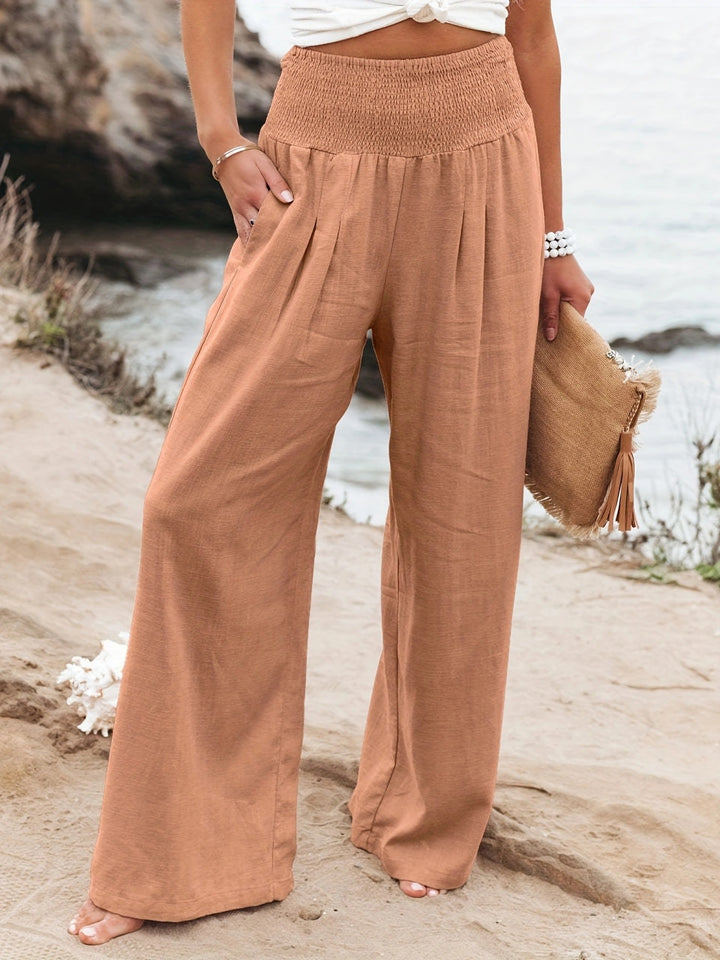 Dame bred sommerbuks med elastisk talje og elegant plissering Stilla