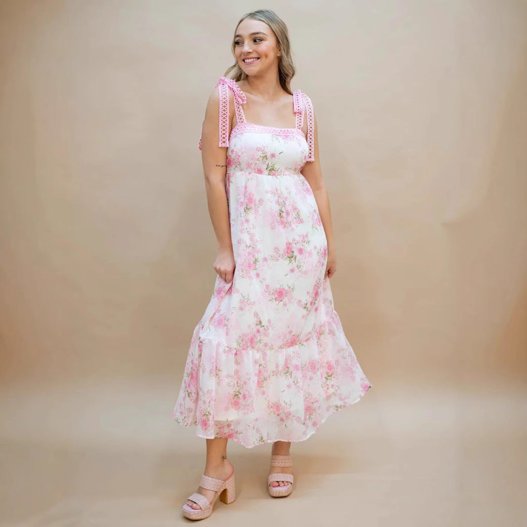Dame Bohemian Blomsterkjole Maxi med Spaghetti-stropper Stilla