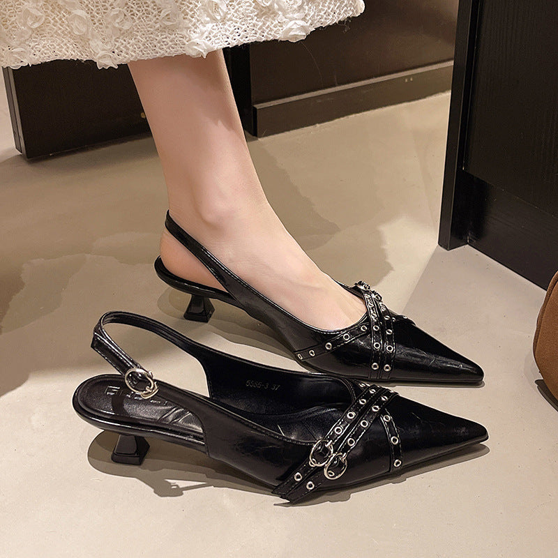 Femme Spidse Tæer Slingback Hæle med Dekorativ Rem Design Stilla
