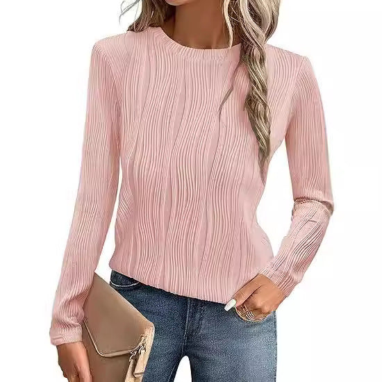 Dame Elegant Langærmet Bluse med Struktur Stilla