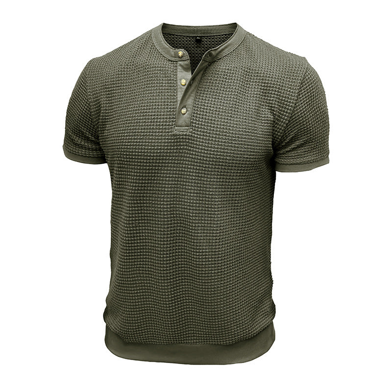 Herre kortærmet Henley-shirt med struktureret design og elegant knaplukning Stilla