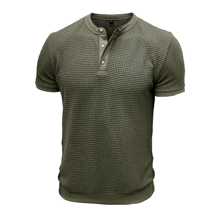 Herre kortærmet Henley-shirt med struktureret design og elegant knaplukning Stilla