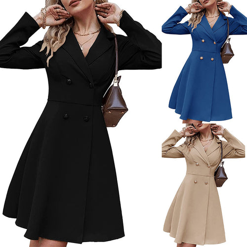Damer elegant blazer kjole med dobbelt knaplukning og usædvanlig krave Stilla