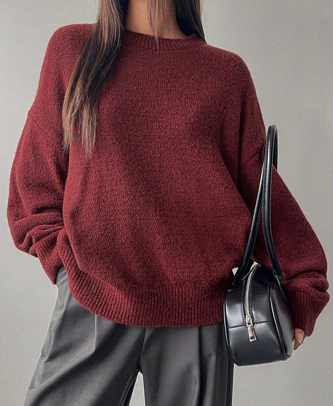 Femme Cozy Oversized Tekstureret Strikpullover med lagdelt Maxi-Nederdel Stilla