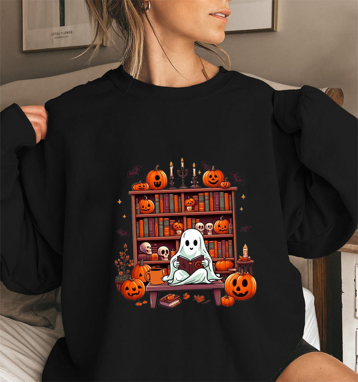 Kvinders sweatshirts med efterårsinspireret creepy motiv og afslappede puffærmer Stilla