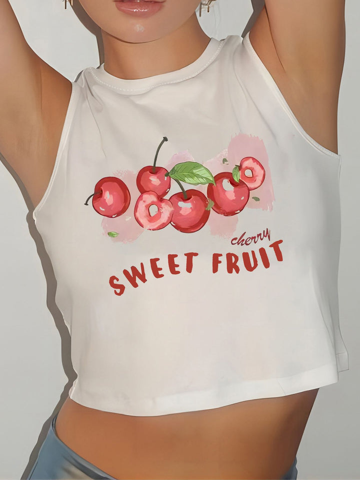 Dame Crop-top med moderne grafiktryk og trendy spænde Skovae