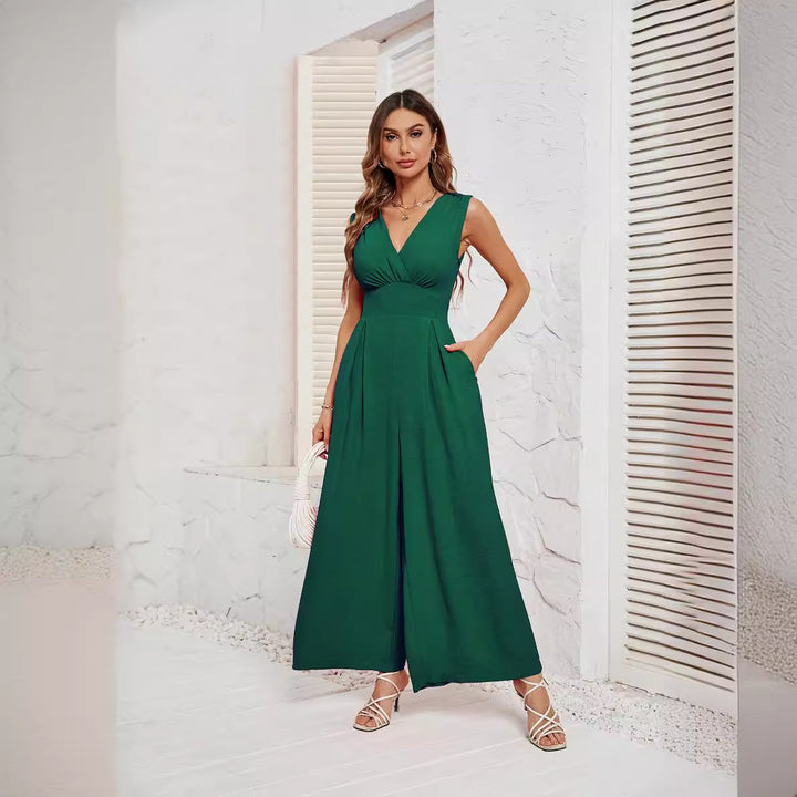 Dame elegant jumpsuit med V-udskæring og sidelommer Stilla