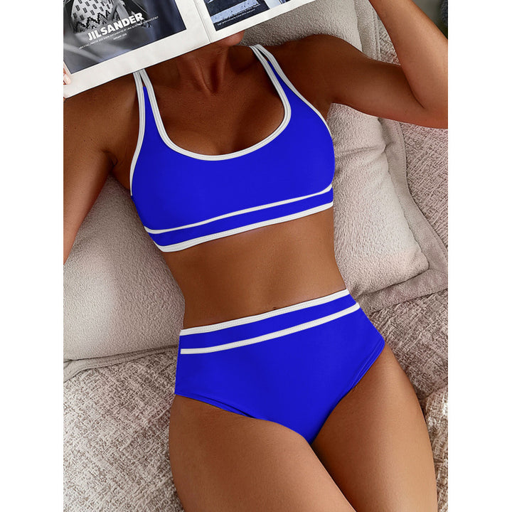 Dame Højtaljet Bikini-Sæt med sporty Crop-Top Stilla