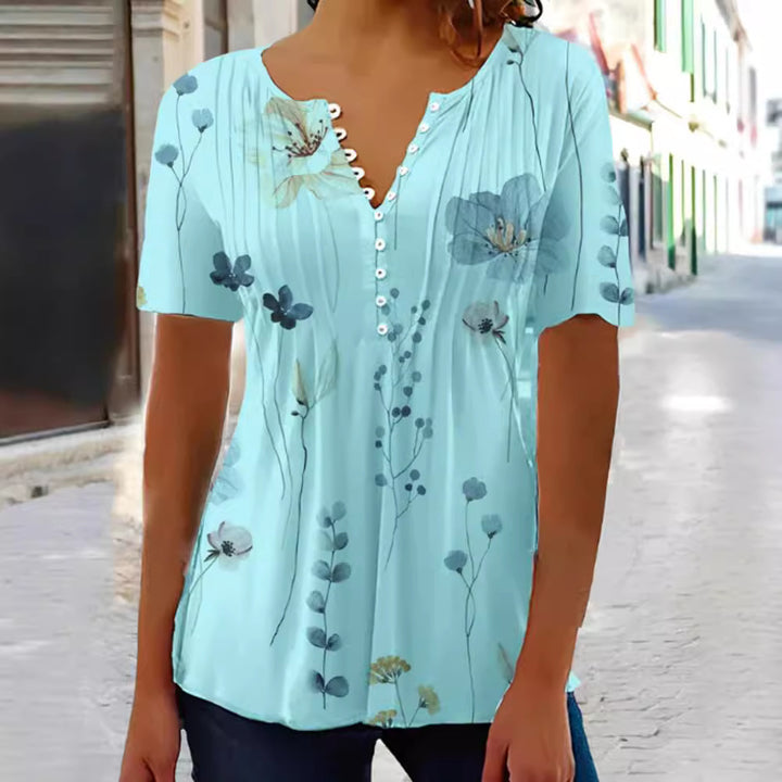 Dame kortærmet bluse med blomstret design Stilla