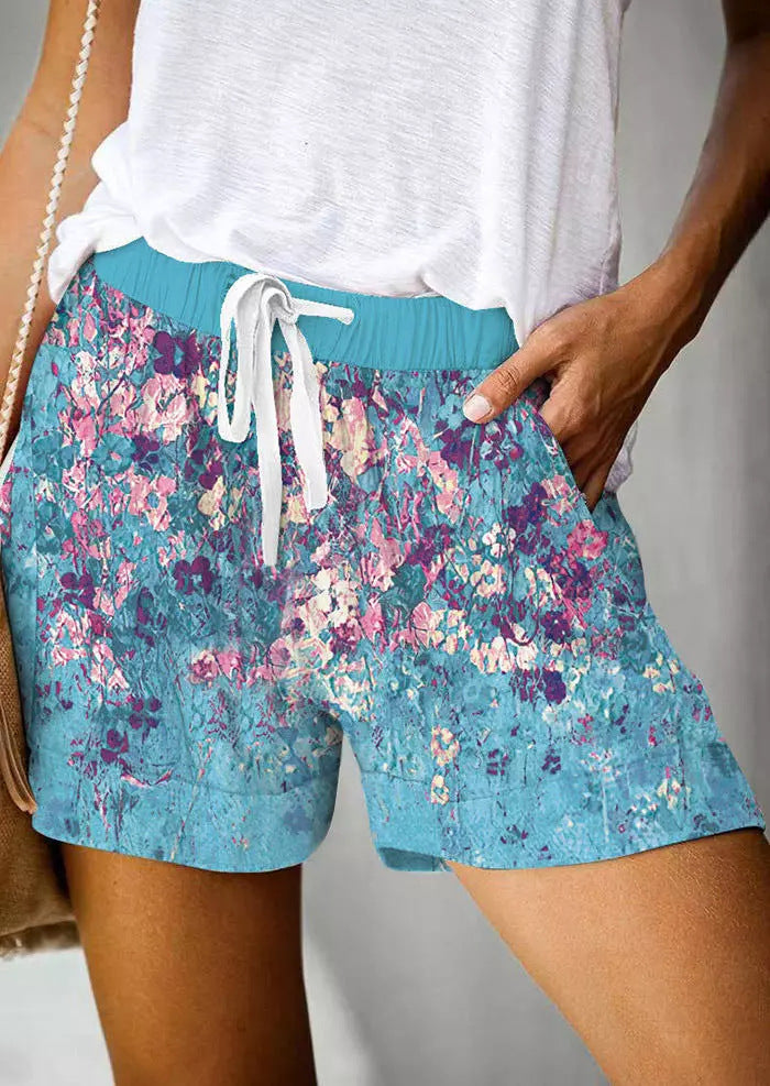 Dame shorts med blomstertryk og elastisk talje Stilla