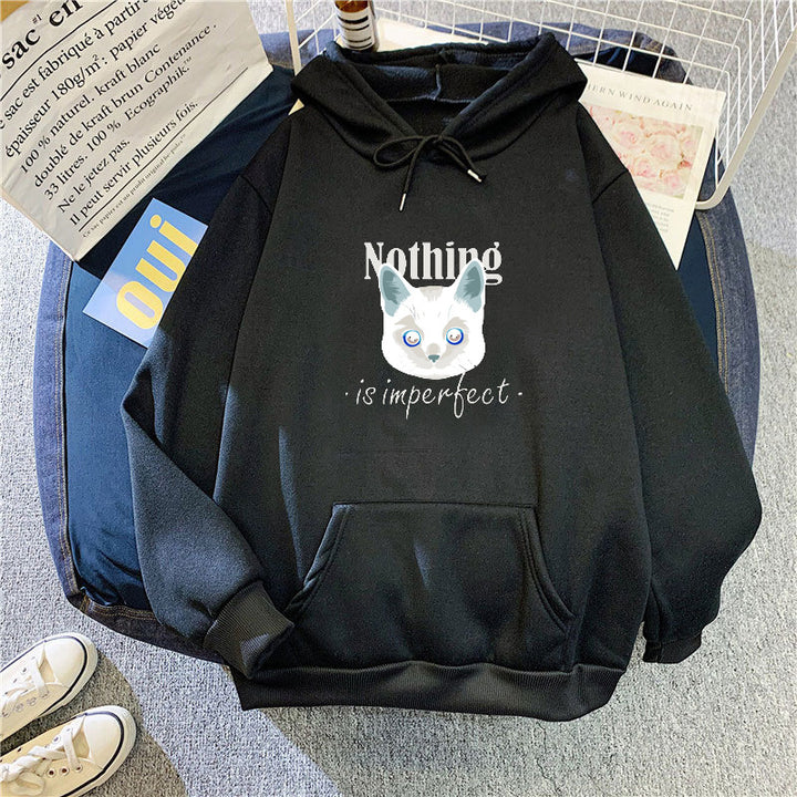 Women's Cozy Hoodie with Artistic Cat Design Skovae