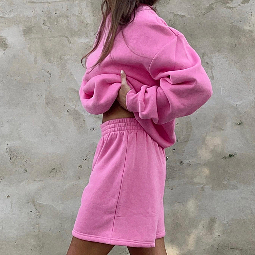 Dame Sporty Sweatshirt- og Shorts-Sæt med hyggeligt materiale Stilla