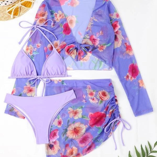 Dame blomstermønster crop top og miniskørt sæt Stilla