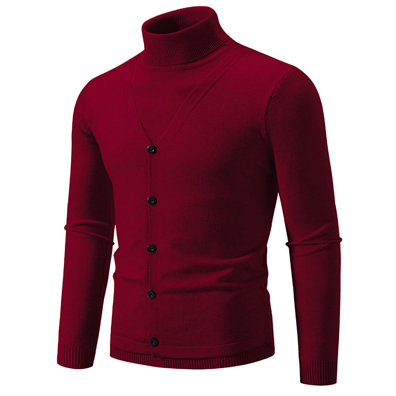 Herrer elegant rullekravepullover med knaplukning og fin strikkestruktur Stilla