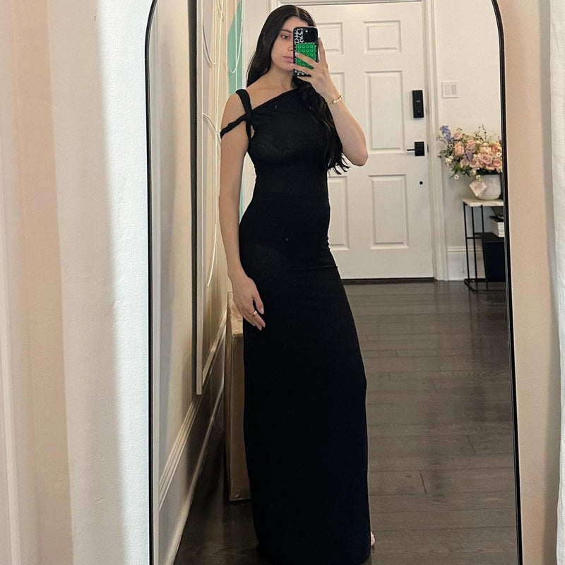 Dame Elegante Maxikjole med asymmetrisk Udsnit og figursyet Snit Stilla