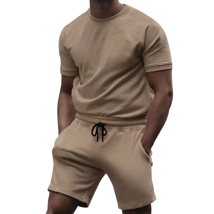 Herre afslappet sportoverdel og shorts-sæt med elastisk talje Stilla