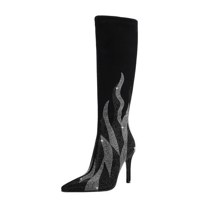 Femme Slouchy Stiletto Over-the-Knee Støvler med Krystal-Flamme-Design  Stilla