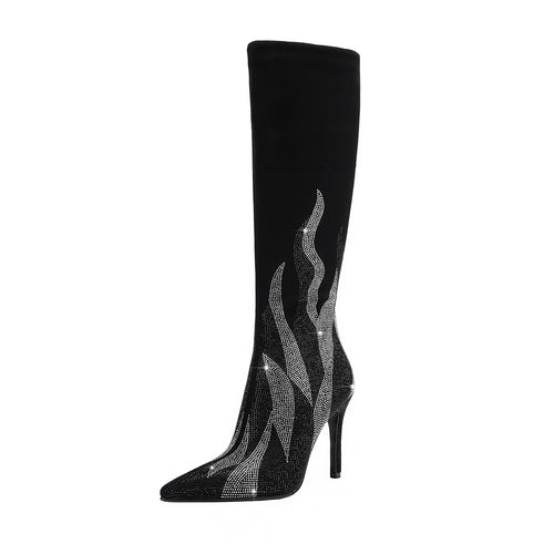 Femme Slouchy Stiletto Over-the-Knee Støvler med Krystal-Flamme-Design  Stilla