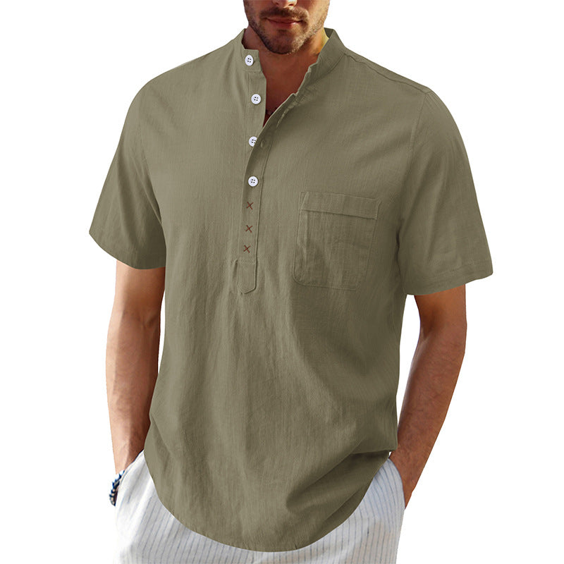 Herre kortærmet Henley-shirt med struktureret krave og elegante knapdetaljer Stilla