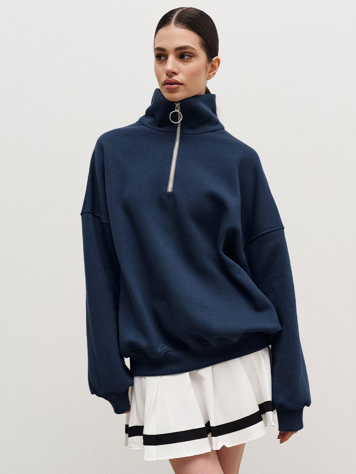 Dame sweatshirt med høj krave og lynlåsdetalje Stilla