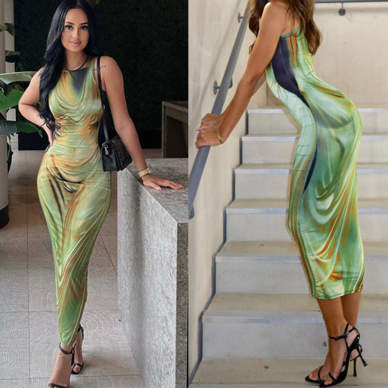 Femme Bodycon Maxi Kjole med abstrakt virvelmønster Stilla