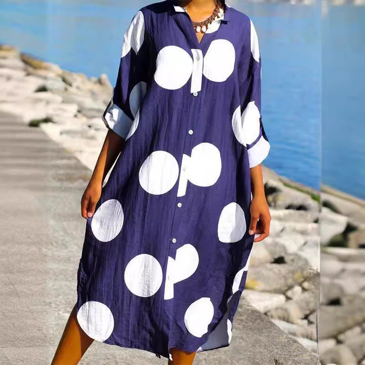 Dame Oversized Skjortekjole med Prikker Stilla